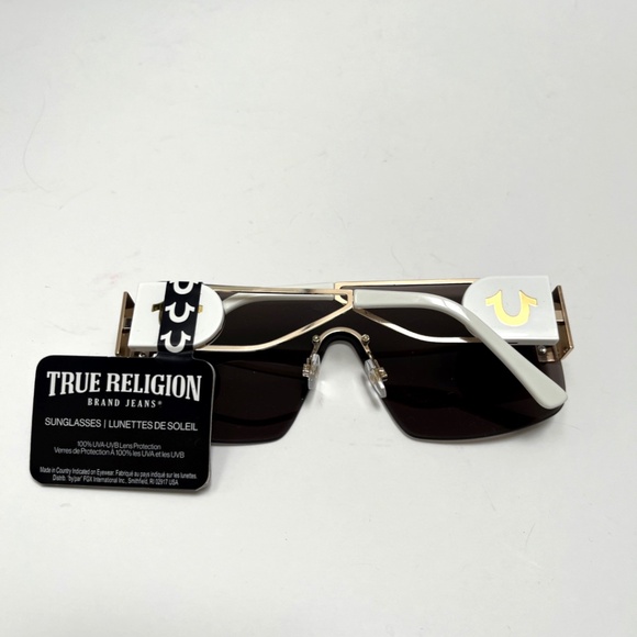 New TRUE RELIGION Shield Sunglasses White Acetate Rimless Metal Wide Leg main image 6
